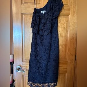Stunning BNWT Nanette Lepore Dark Navy Blue One Shoulder Lace Dress!